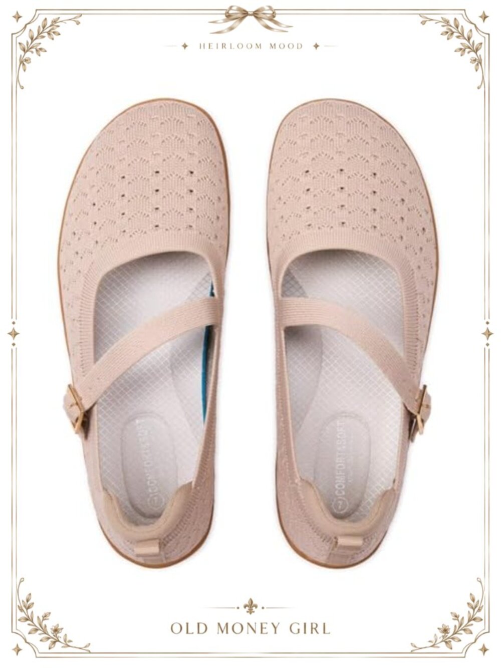 Wide Width Knit Mary Jane Flats Comfortable Ballet Dress Shoes Adjustable Strap